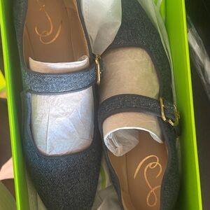 Sam Edelman Gray Flats with Gold Buckle